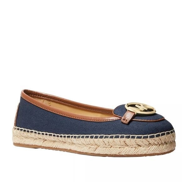 New! MICHAEL KORS MK Logo Lillie Espadrille Flats Shoes Navy Blue Size 8 - Picture 1 of 8